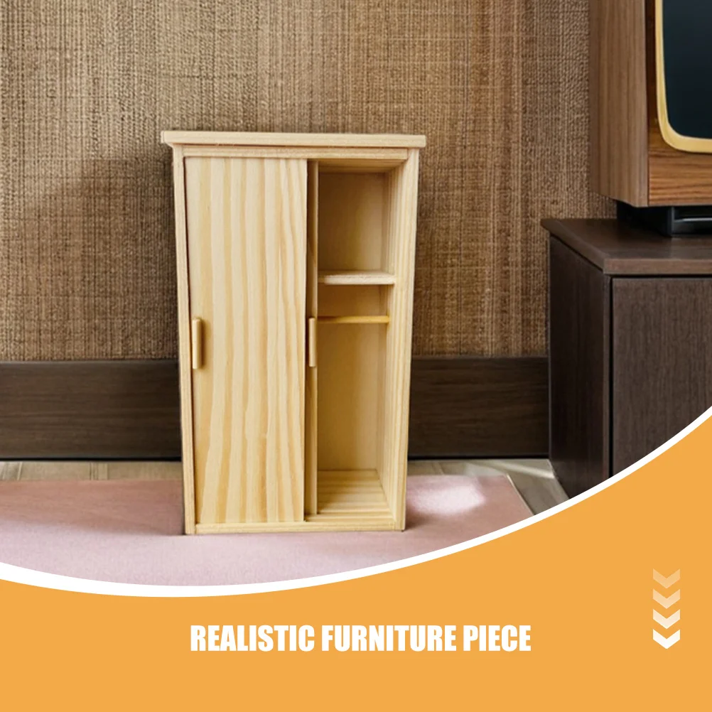 Miniatuur houten kledingkast lichtgeel poppenhuis klein meubelkast voor kinderen spelen slaapkameraccessoires fantasiespel rekwisieten mini