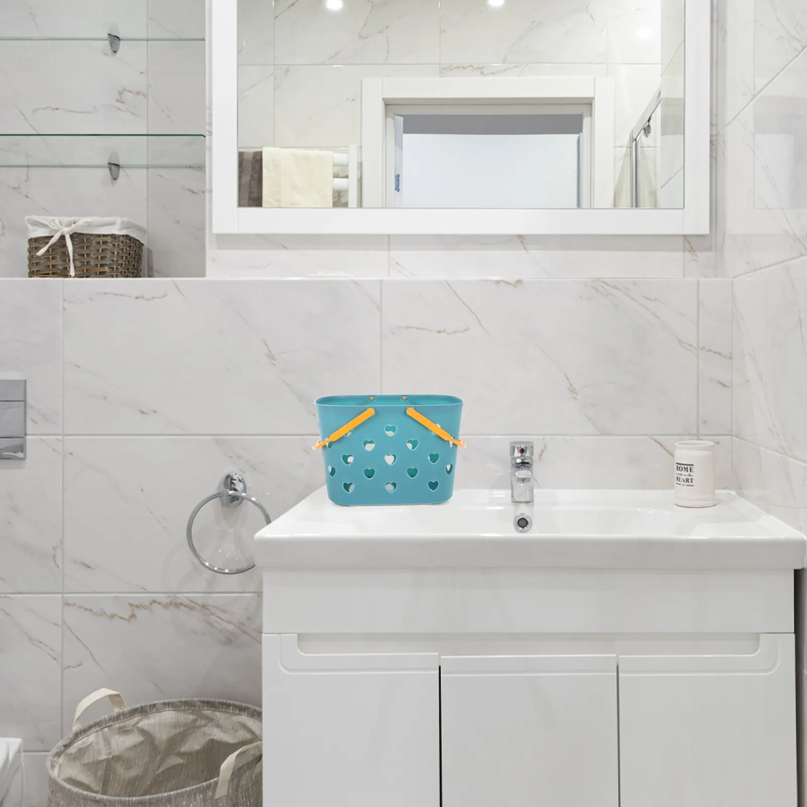 

4pcs Portable Handle Shower Basket For Bathroom Toiletries Storage Multifunctional Drain Hole Pp Material Household Bath Basket