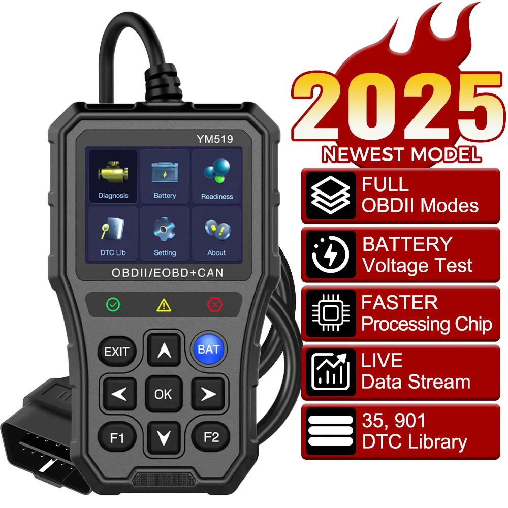 Multi-language Car Diagnostic Tool Check Engine System OBD2 Code Reader Fault Code Scanner Battery Tester Code Reader YM519