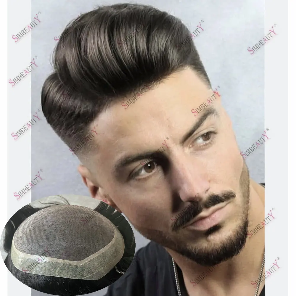 Prótesis capilar para hombres, de cabello humano Druable tupé, transpirable, Mono de encaje y Base de PU, sistema de reemplazo de cabello Masculino