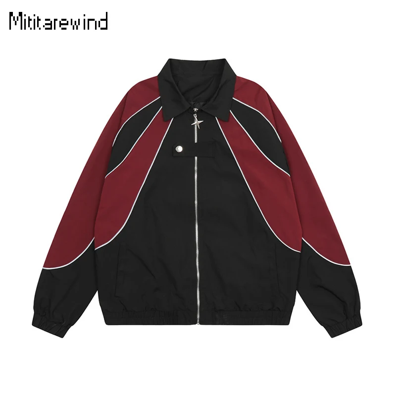 

American Fashion Jacket Men and Women Sports Casual Baggy High Street Vibe Design Patchwork Lapel Jacket Spring Men's Clothing