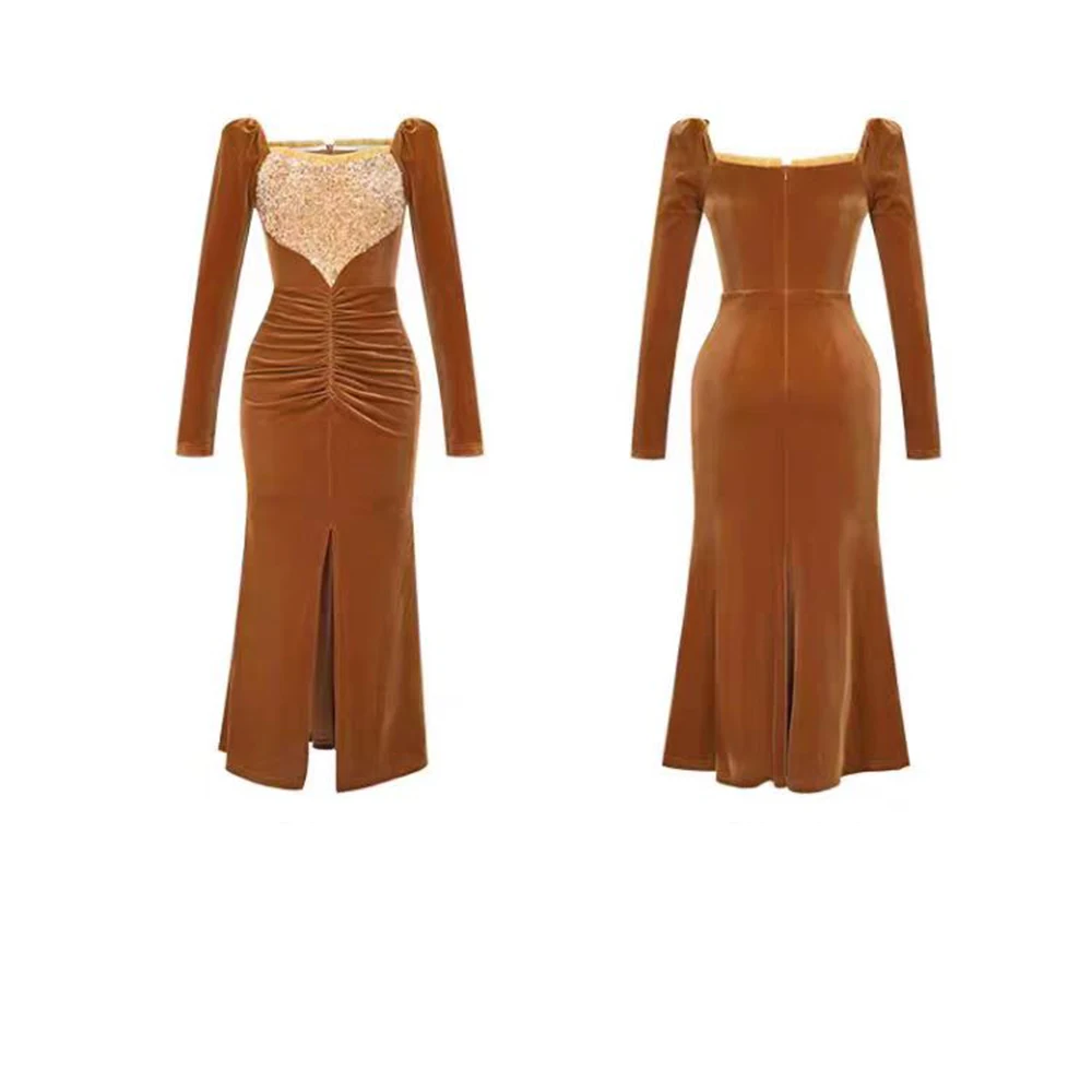 

European station evening dress high-end light luxury niche women's 2025 new high-end fishtail split dress