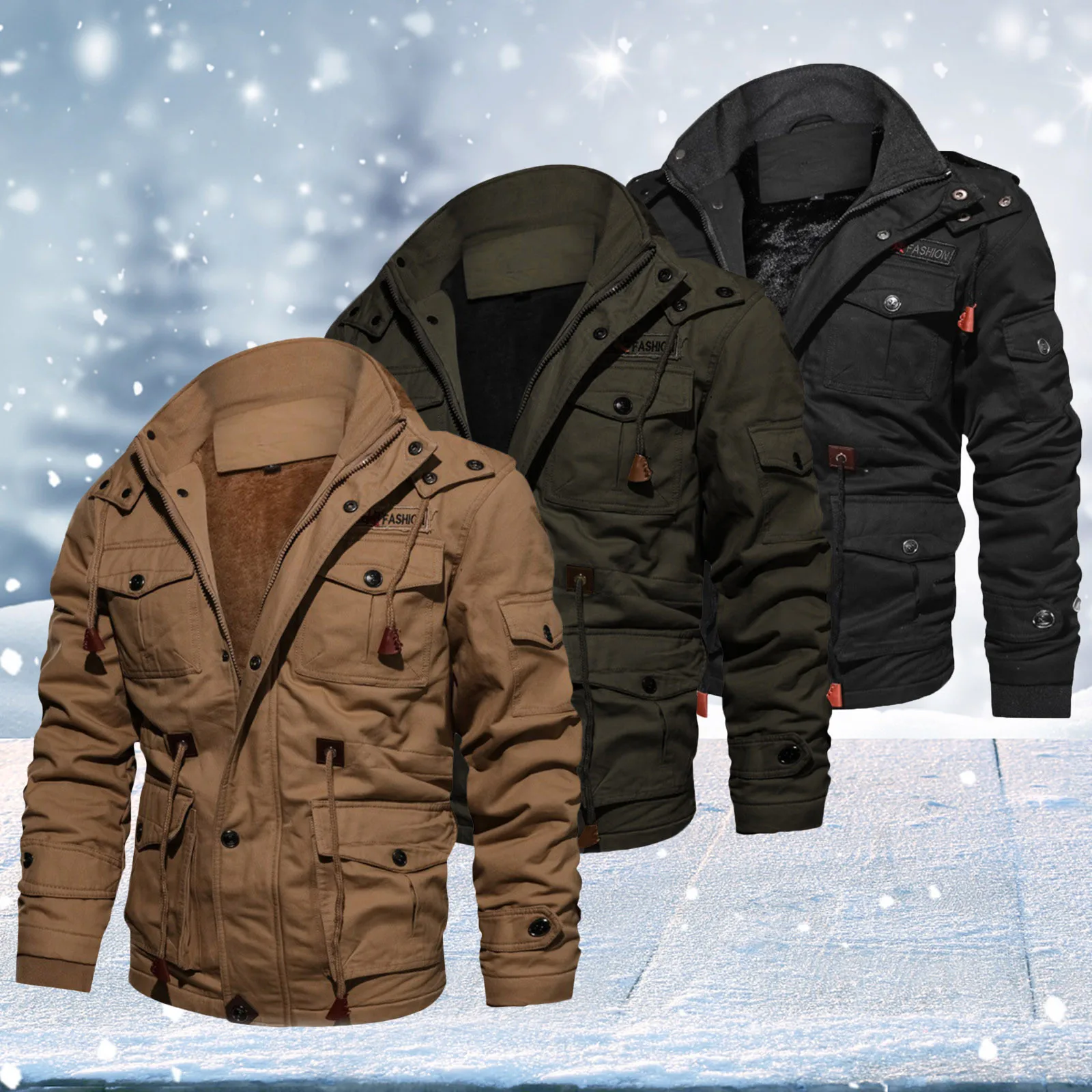 Chaquetas de talla grande para otoño e invierno para hombre, abrigos con múltiples bolsillos y cuello levantado, chaqueta acolchada de algodón de alta calidad para invierno