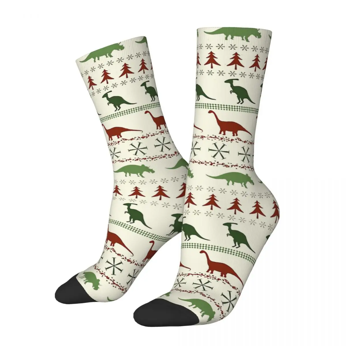 Happy Men's Socks Christmas Green Retro Harajuku Dinosaurs Hip Hop Casual Crew Crazy Sock Gift Pattern Printed