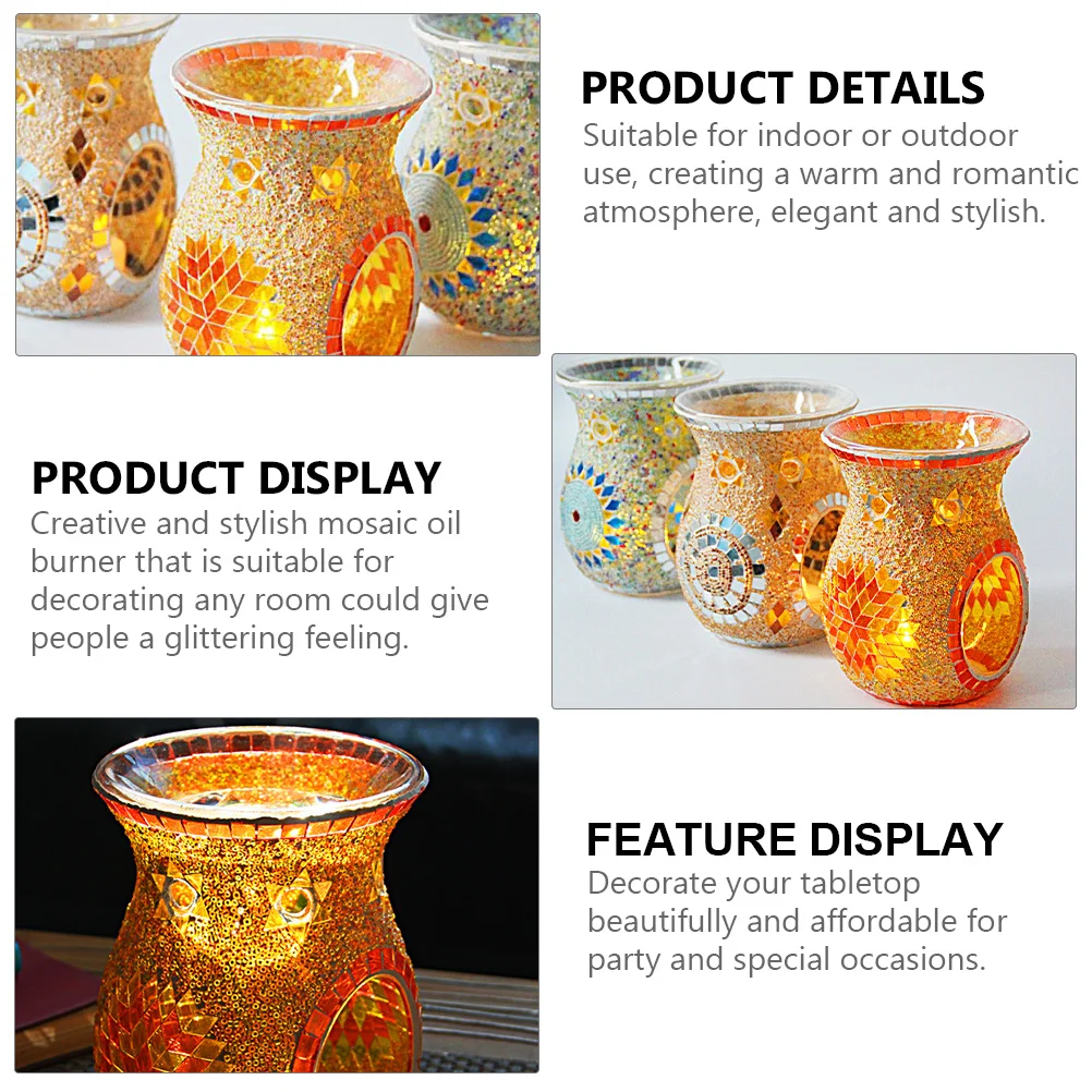 

Tealight Burner Mosaic Glass Aroma Diffuser Indoor Outdoor Use Elegant Stylish Tealight Oil Scented Wax Melt