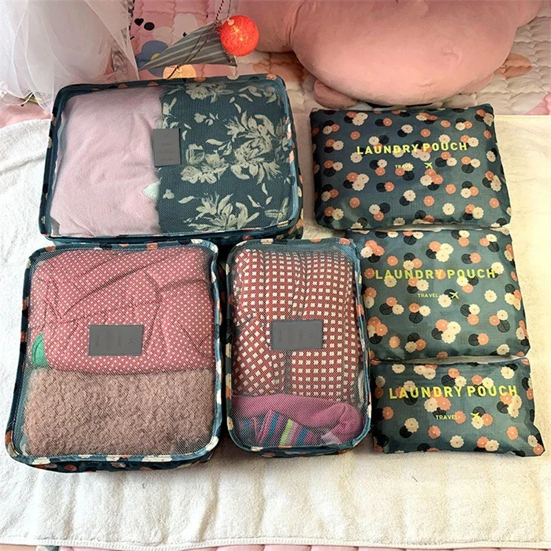 

6 PCS Travel Bag Set Clothes Tidy Organizer Wardrobe Suitcase Pouch Travel Organizer Bag Case Shoes Packing Cube Bag Gold bag