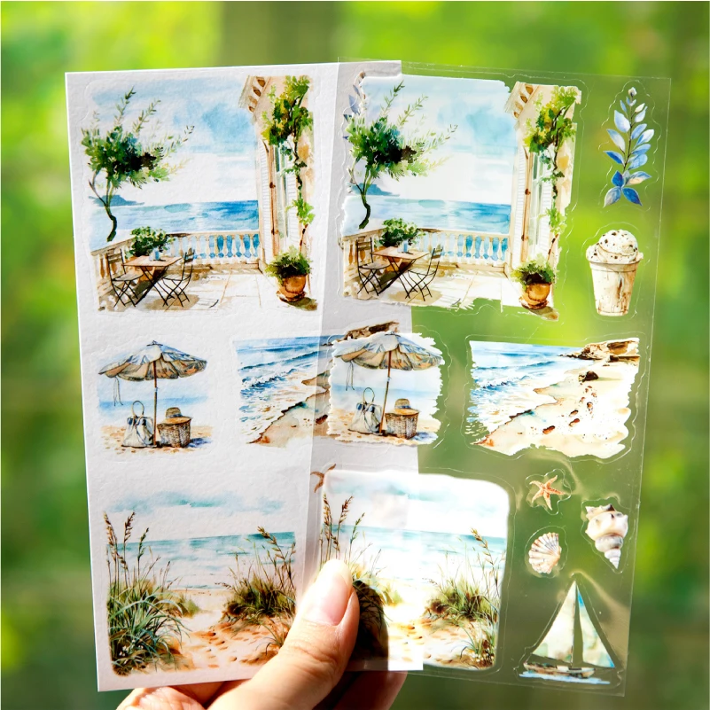6 สไตล์ Living ภูมิทัศน์สติกเกอร์ Dual วัสดุสร้างสรรค์ตกแต่ง DIY คู่มือสมุดภาพกรอบรูปปิกนิกสติกเกอร์ท่องเที่ยว