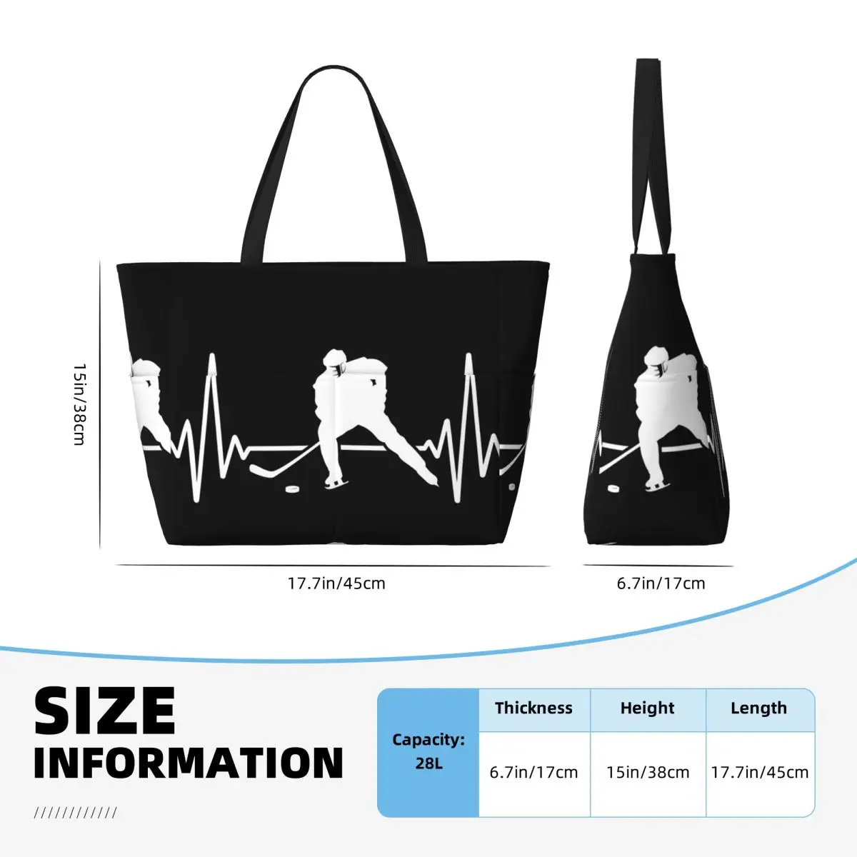 ไอซ์ฮอกกี้ฮาร์ทบีท, กระเป๋าโท้ทลายฮอกกี้ฮาร์ทบีท กระเป๋าใส่ของสำหรับเล่นกีฬา ยิม โยคะ กระเป๋าโท้ทขนาดใหญ่ กระเป๋าเดินทางสำหรับผู้หญิง กระเป๋าฟิตเนส