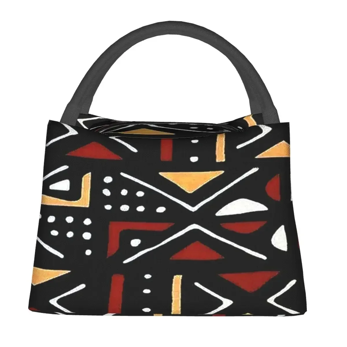 African Bogolan Mudcloth Pattern Lunch Bags Insulated Bento Box Portable Lunch Tote Resuable Picnic Bags for Woman Kids Office