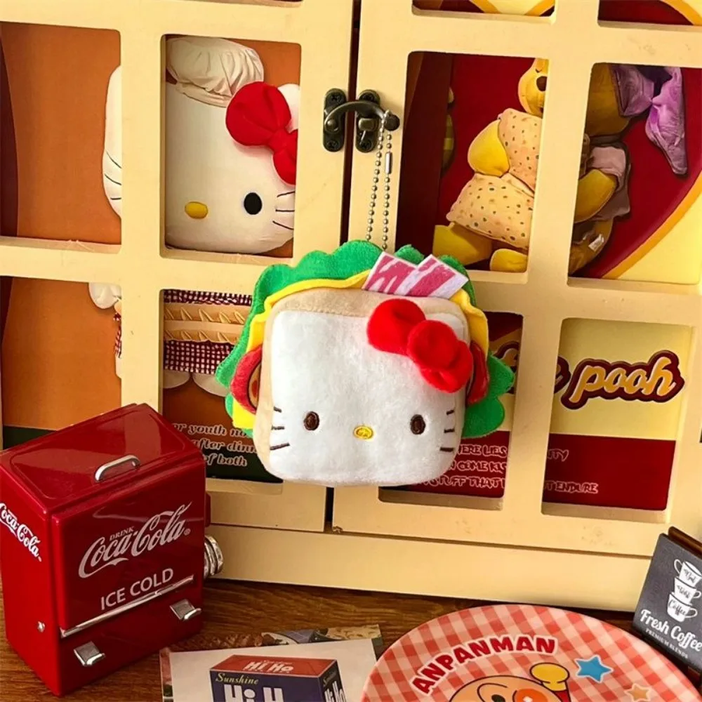 Hello Kitty Portachiavi in peluche Miniso Cartoon Creativo Hamburger Hot Dog Toast Bun Delizioso modello di cibo Ciondolo Regali di Natale