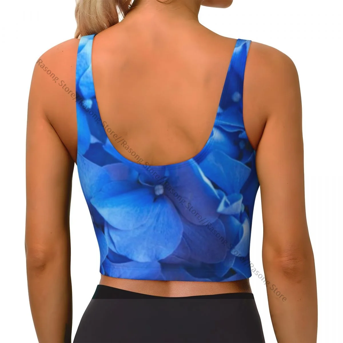 Women Sexy Sports Vest Blue Hydrangea Flowers Female Streetwear Sport Lingerie Tee Crop Top