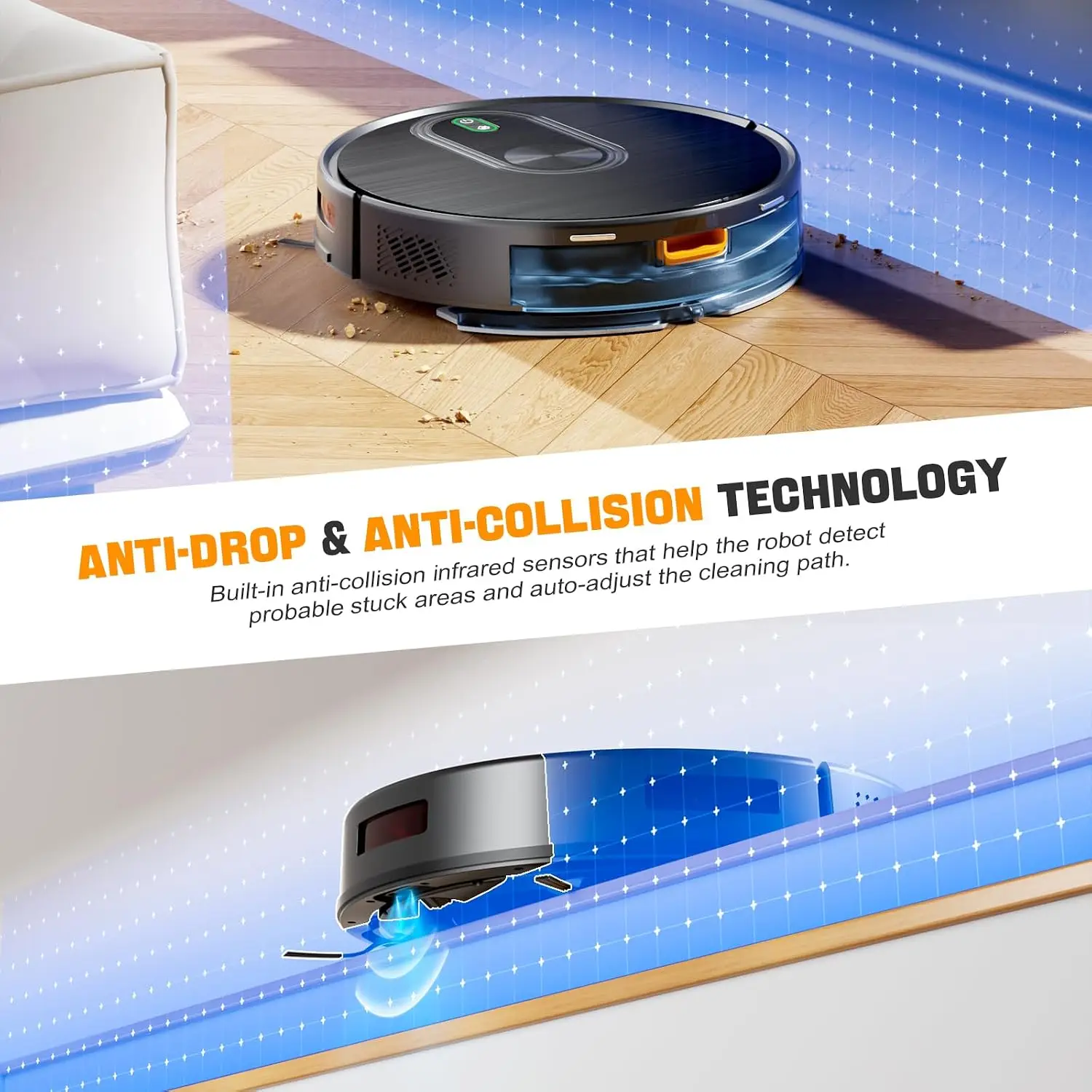 Smart Robot Vacuum & Mop, 6500Pa Suction, 200Min Runtime, App/Voice Control, Auto Carpet Boost, Ideal for Pet Hair view 5