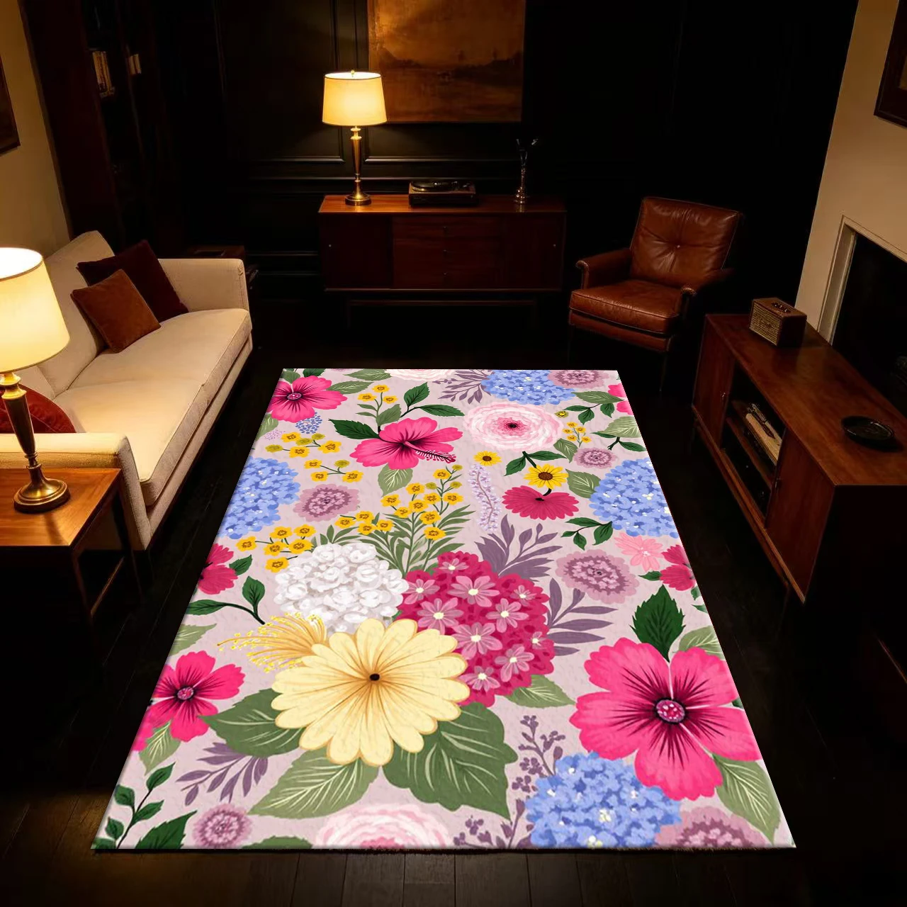 Vibrant Colorful Mixed Floral Pattern Carpet Flooring Anti-Slip Botanical Floor Rug For Living Room Bedroom Home Decor