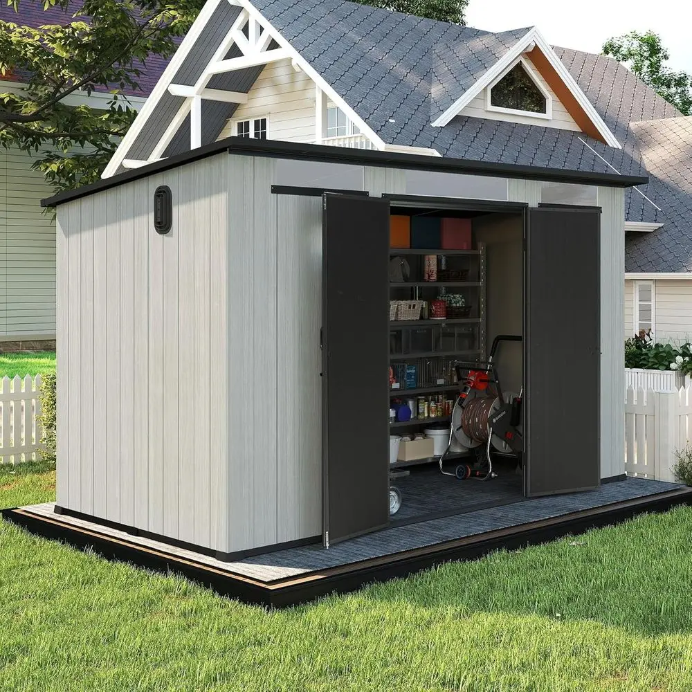 

6x11ft Resin Outdoor Storage Shed with Sloping Roof, Waterproof, Windows & Vents, Ideal for Tools, Patio Furniture, Lawn Mower,