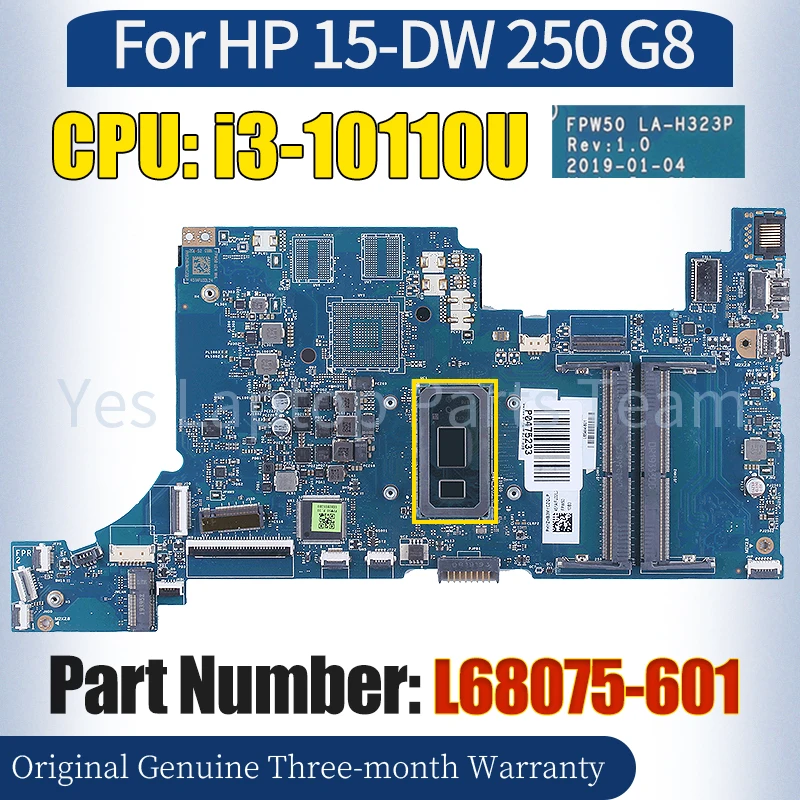 FPW50 LA-H323P For HP Pavilion 15S-DU 15-DW Laptop Mainboard L68075-601 SRGL0 i3-10110U Notebook Motherboard 100％ Tested