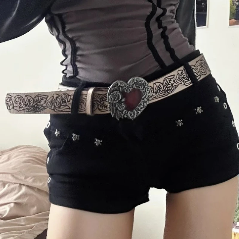 Hip Hop Punk Belt Gothic Fashion Personality Khaki Wide Edge Love Casual Versatile Belt for Female Fashion Y2K Couple Gifts