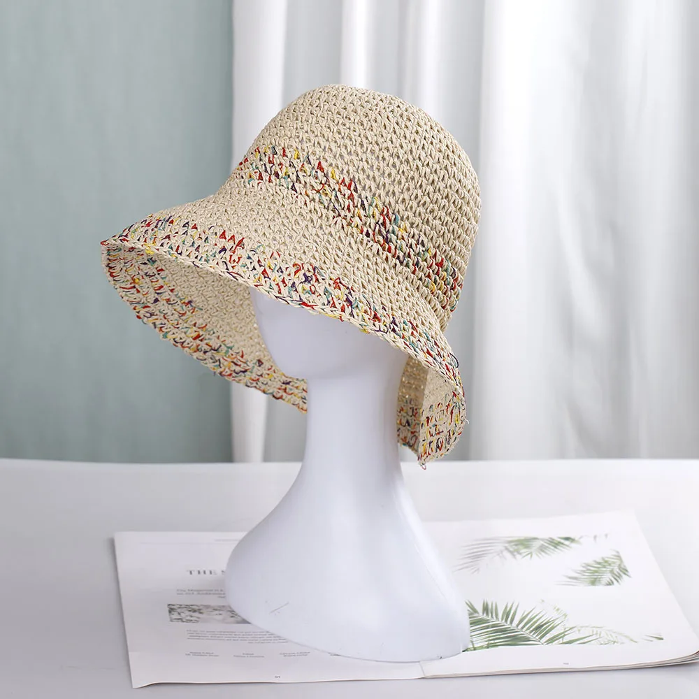 Bohemian Style Straw Hat Women's Foldable Hat Mixed color Fisherman Hat Sun Caps Beach Accessories