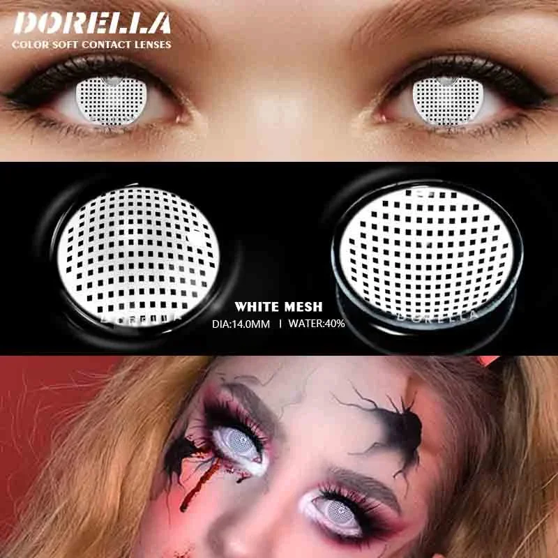 D\'ORELLA 1 Pair Halloween Contacts Lenses Color Contact Lenses for Eyes Yearly Anime Lens Cosplay Contacts White Mesh Blind Lens