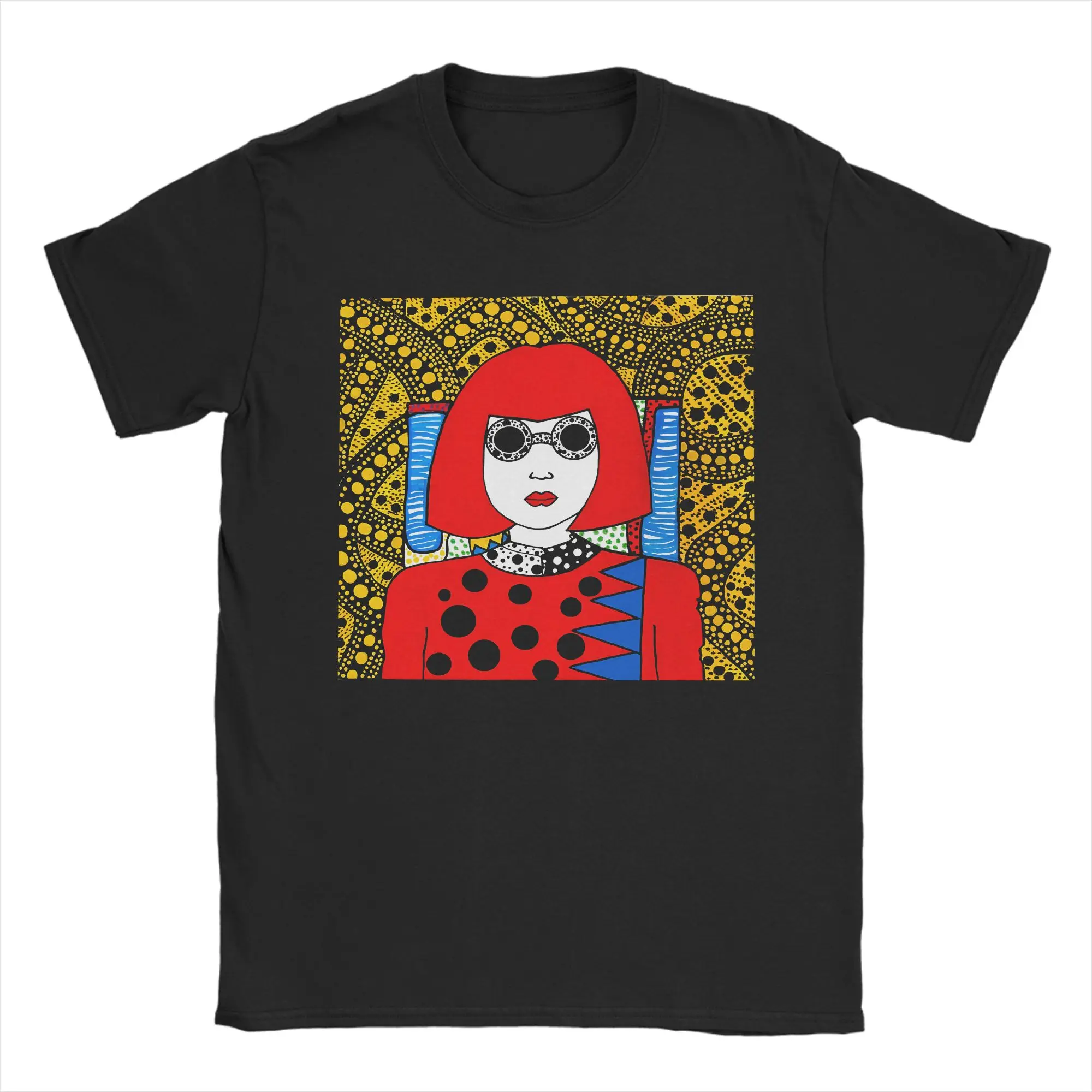 Men Yayoi Kusama Red‑Haired Self‑Portrait Polka Dot T-Shirts Cotton Clothes Beach Short-Sleeve T-Shirt O Neck Tee Shirt