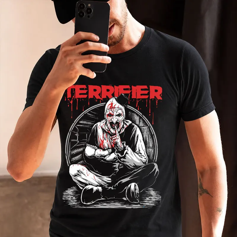 Retro Horror Movie Terrifier Art The Clown Killer Scary Halloween Gift T Shirt 0912 Short Sleeve Graphic clothes All size tops