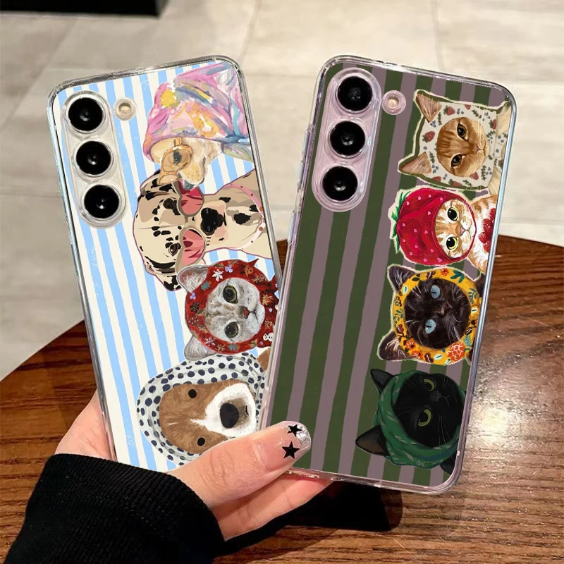 Soft TPU for Samsung Galaxy A12 A15 A17 A21S A22 A23 A25 A31 A32 A33 A35 A41 A51 A53 5G Transparent Phone Case Cute Cat Dog Bags