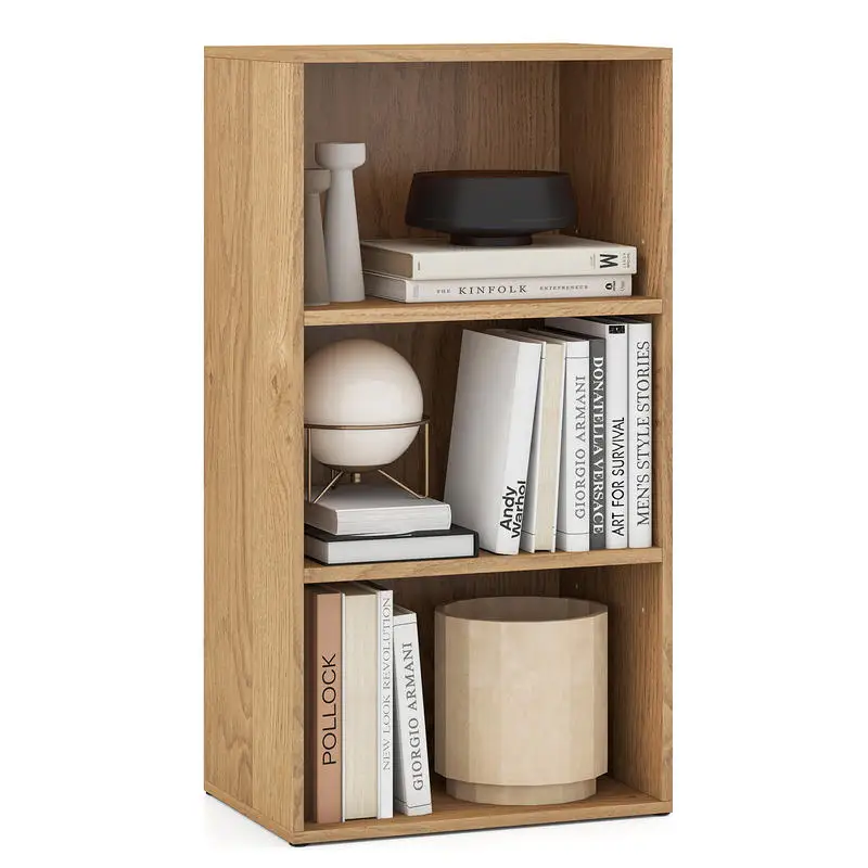 

3-Tier Cube Bookcase with Adjustable Shelves for Home Office-Natural
