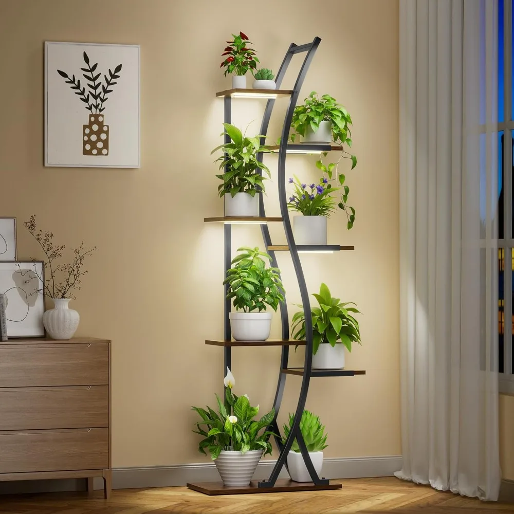 

62" Tall Plant Stand with Grow Light Indoor, 7 Tiered Metal, Plant Shelves