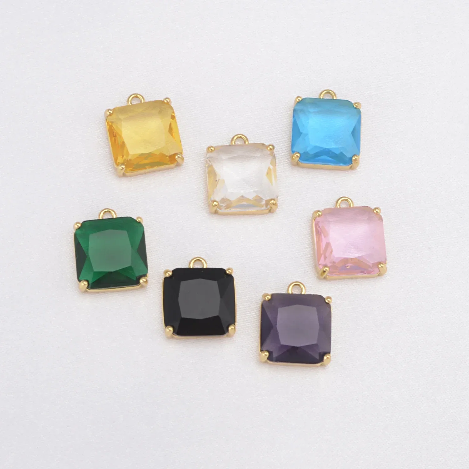10 Pcs Square Zircon Pendant DIY Necklace Earring Bracelet Making for Women Copper Plated Gold Rim Jewelry Accessories Wholesale