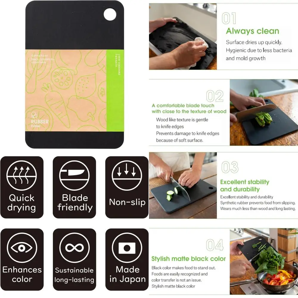

Large Black Synthetic Rubber Cutting Board, Made in Japan, 14.6 x 9.6 x 0.3 Inches, Durable and Easy to Clean, Ideal for Kitchen