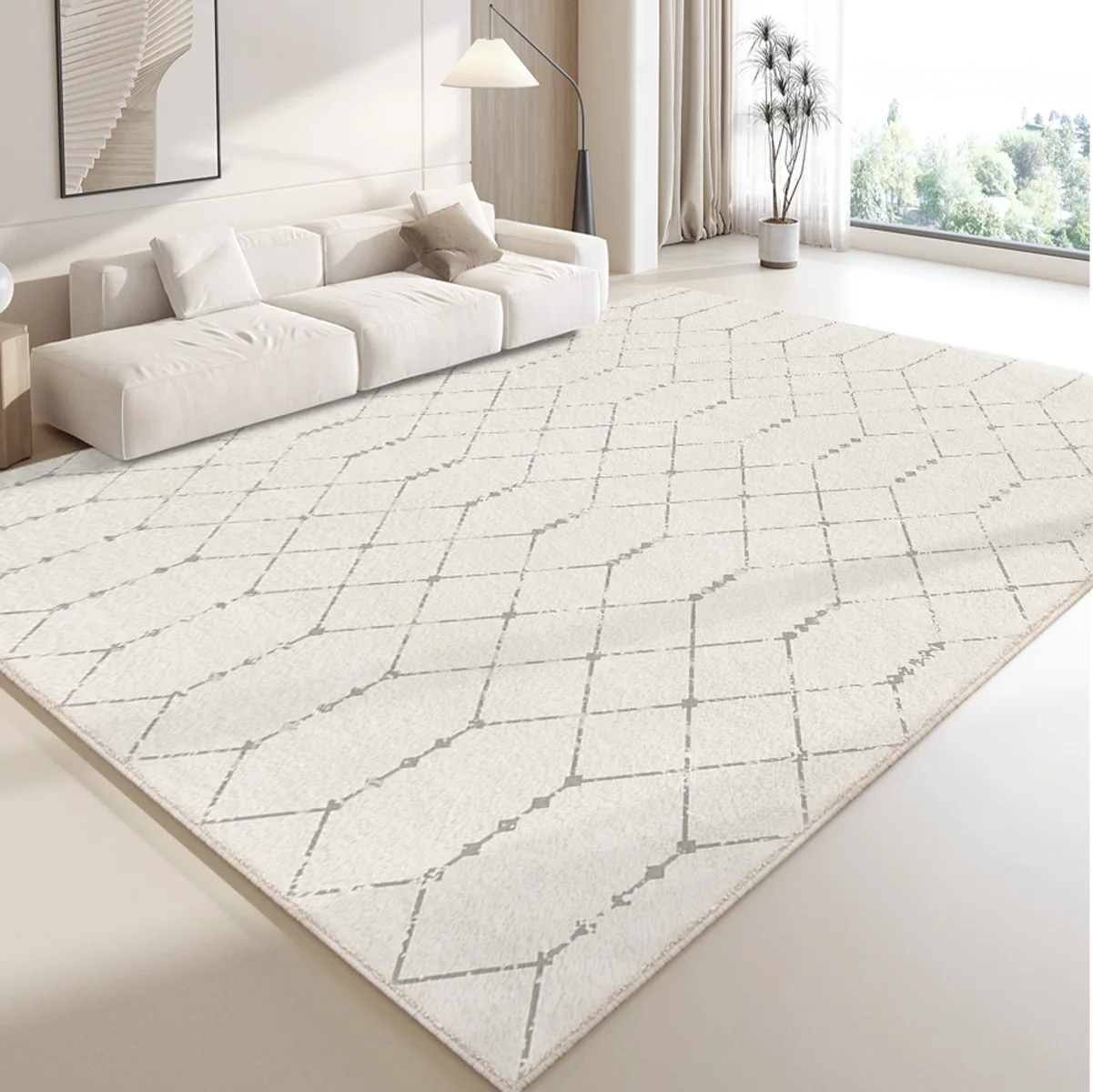 سجادة غرفة معيشة كبيرة الحجم باللون البيج كريمي، سجادة غرفة أطفال بسيطة هندسية، سجادة منزلية ناعمة منفوشة، سجادة غرفة نوم غير قابلة للانزلاق #3