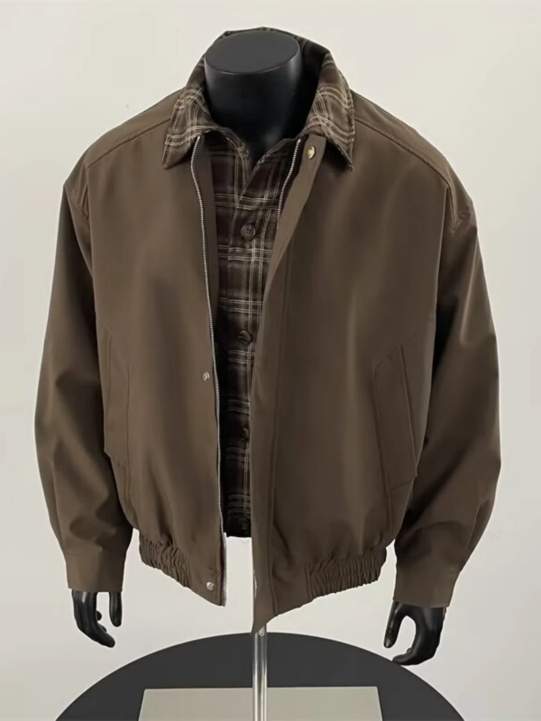 

Мужская утепленная куртка в американском ретро-стиле с клетчатым воротником, имитация двухслойности, короткая версия, осень-зима, премиум-класс