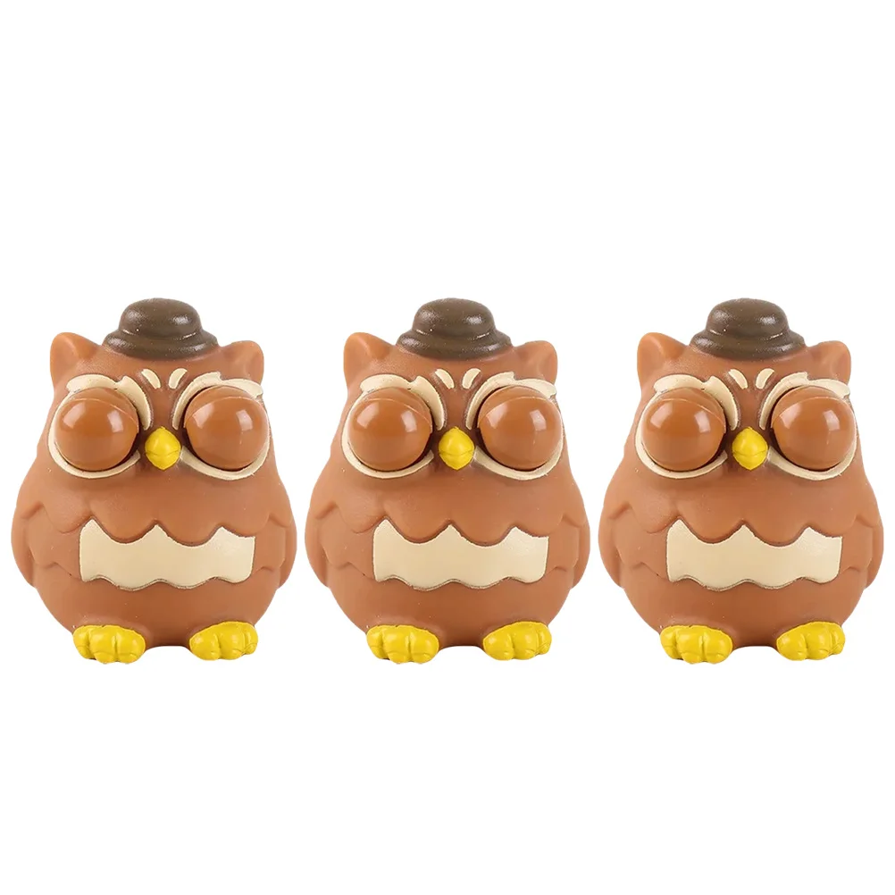 3 Stuks Uil Squeeze Cartoon Popping Ogen Compact Overdrukventiel Nieuwigheid Stretchy Handheld Squeeze Speelgoed Uil Rekbaar Speelgoed