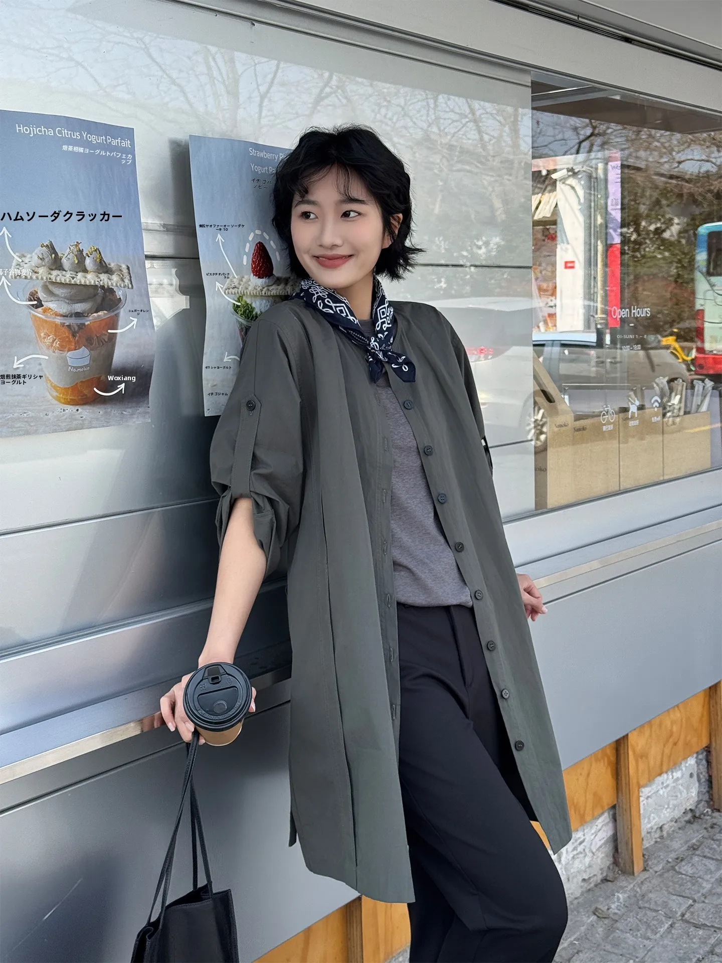 

Loose Casual Pure Cotton Belted Mid-Length Coat Jacket Women's Spring New Style Zhou Xiaoya Single Button Windbreaker