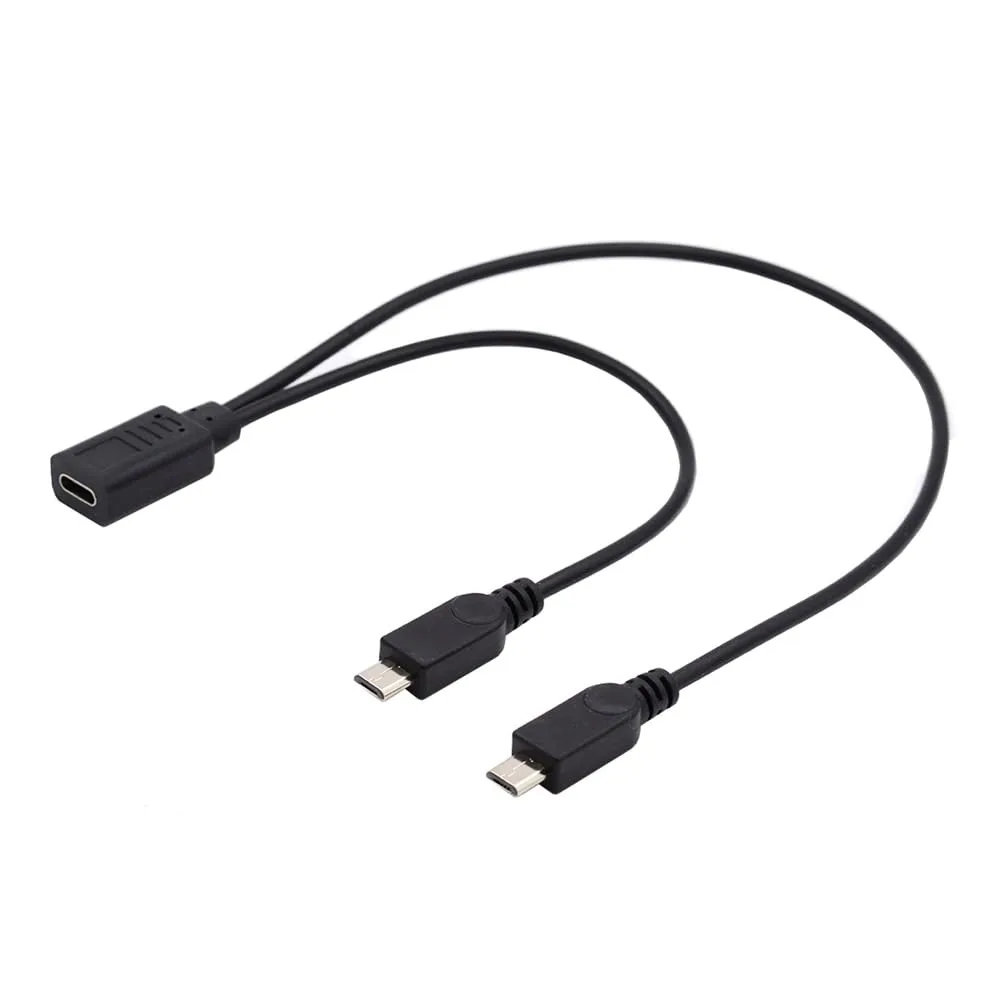 USB 2.0 Type-C Female to Dual Micro-USB 5Pin Male Splitter Extension Cable DC 5V Charging Power Supply Cord for Android Phone