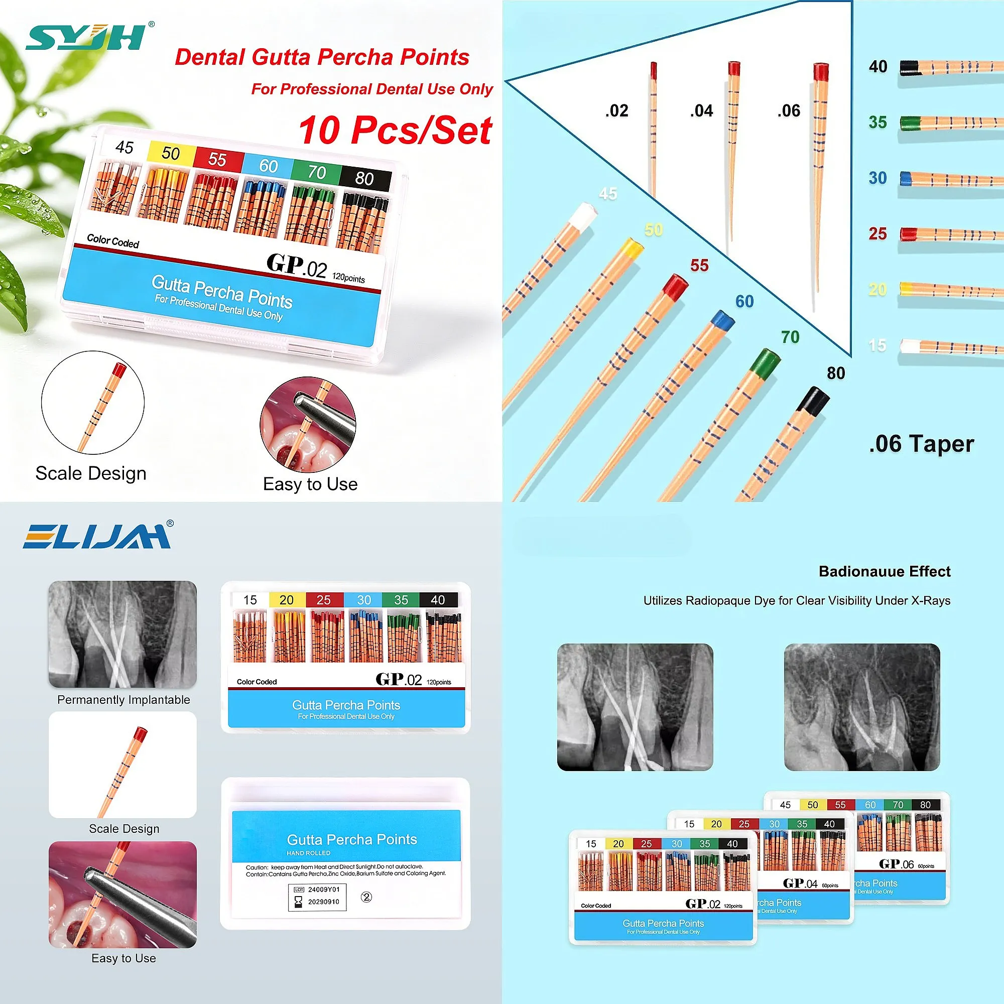 Dentals 10 Boxes Gutta Percha Points with Scale 02 04 06 Taper Root Canal Obturating Tips Dentistry Filling Materials Tools
