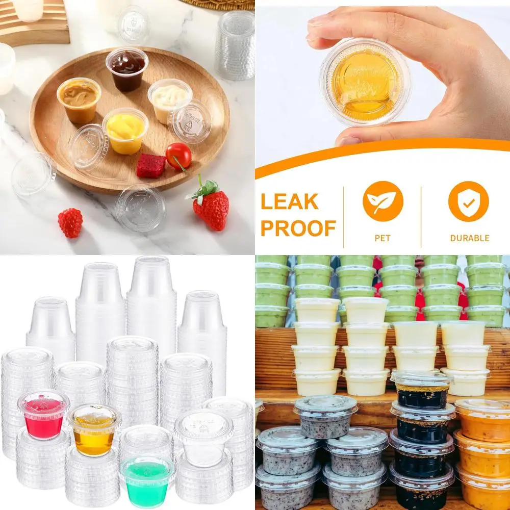 

1 oz Disposable Plastic Cups with Lids for Condiments, Souffles, Sauces, and Salads - Ideal for Thanksgiving, Restaurants, Picni