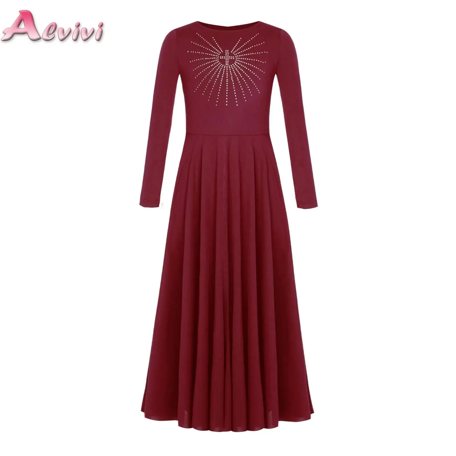 

Kids Girls Long Sleeve Praise Dance Maxi Dress Loose Fit Full Length Church Liturgical Lyrical Dancewear Worship Choir Costume