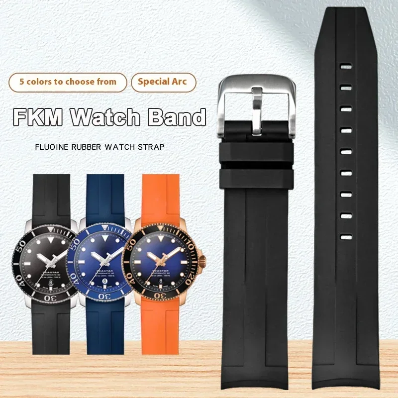 Correa FKM de alta calidad de 21mm para Tissot 1853 Sea Star buceo T120 hombres extremo curvado correa de reloj de goma fluorada accesorios de pulsera