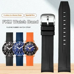 21mm High Grade FKM Strap for Tissot 1853 Sea Star Diving T120 Men Curved End Fluoro Rubber Watch Band Bracelet Accessories