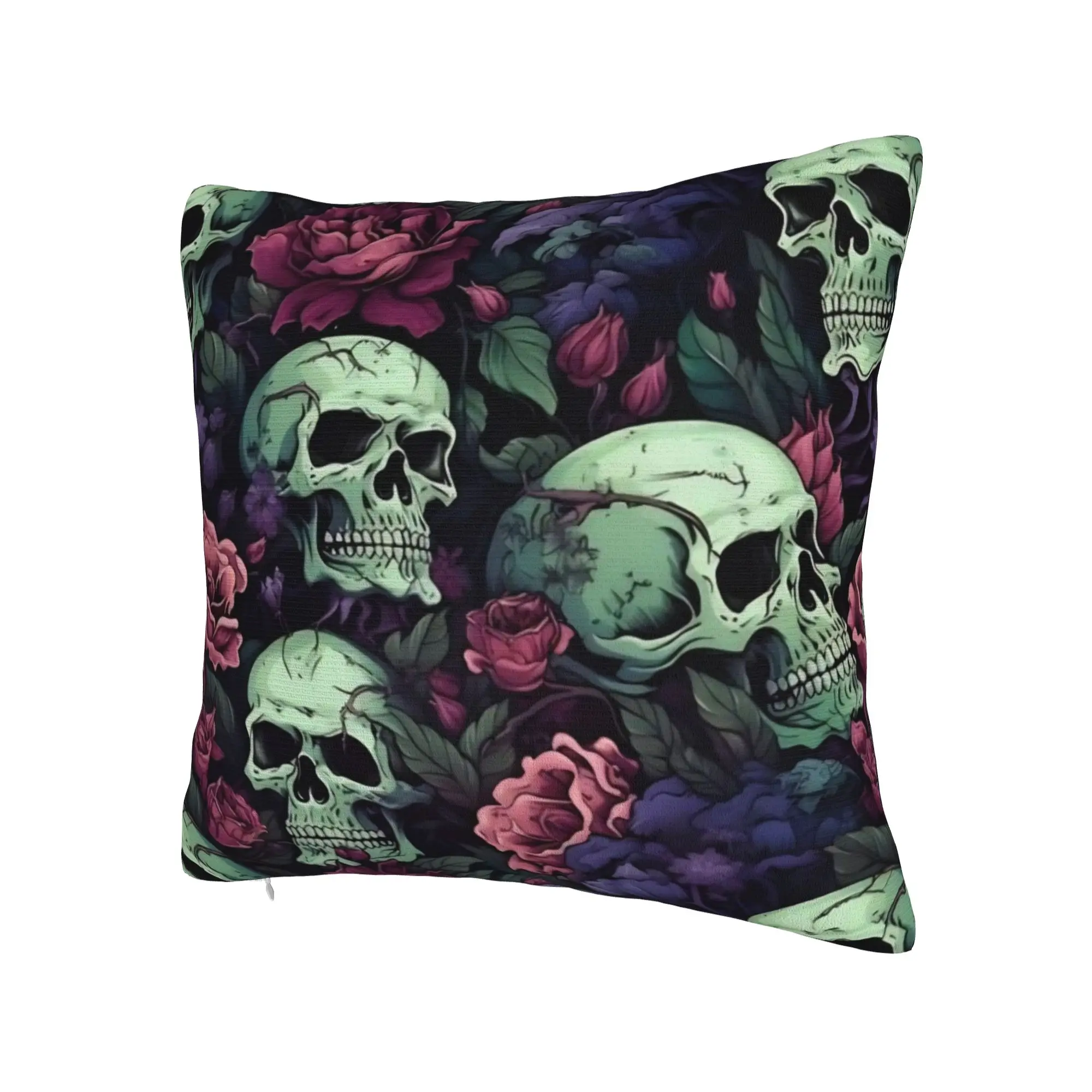Decorative Pillowcase Halloween Skulls And Flowers Gothic Goth Product Bedroom  Pillow Case Cover Zippered Multi Size