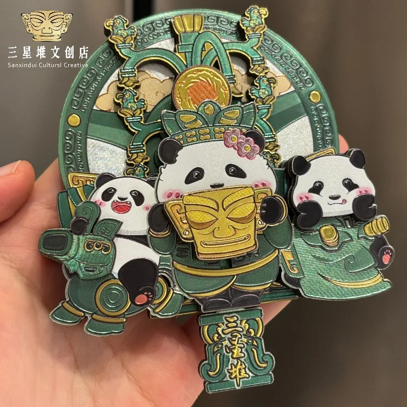 Panda Huahua Sanxingdui Bronze Mask Wooden Multi Layer Sticky Note Cultural Collectible Decorative Fridge Magnet Souvenir Gift