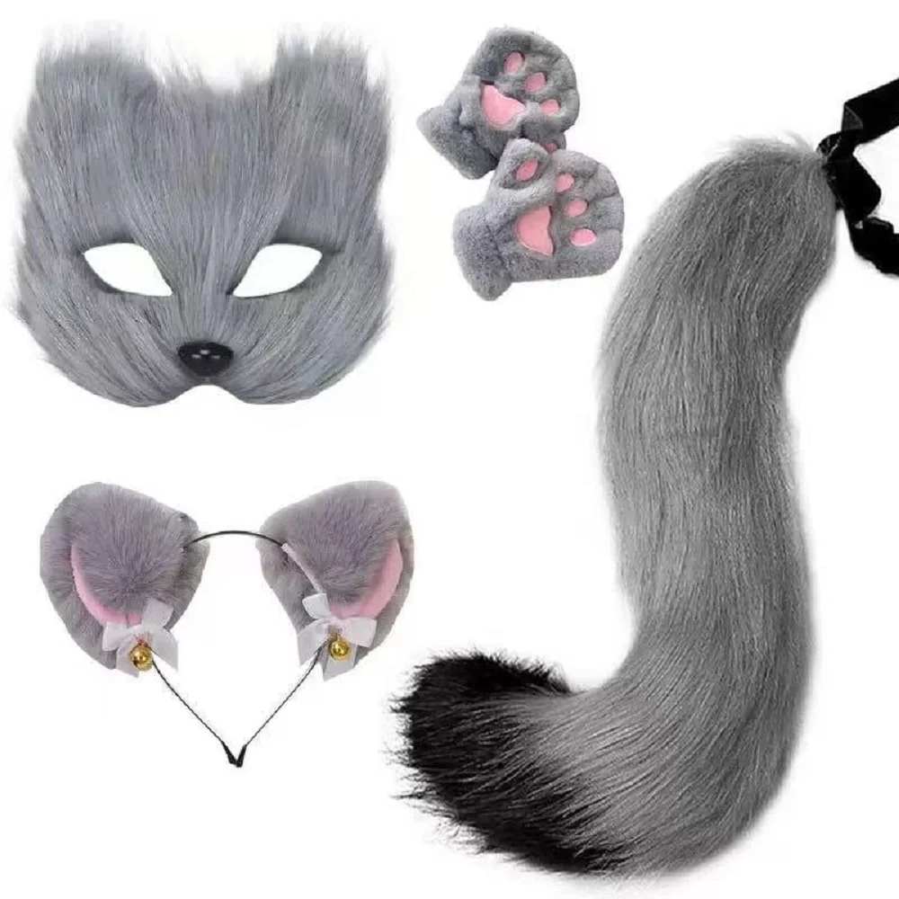 

Halloween Cats Costume Set for Girl Cosplay, Halloween Cats Costume Accessories with Headband, Tail, Gloves 3Pcs