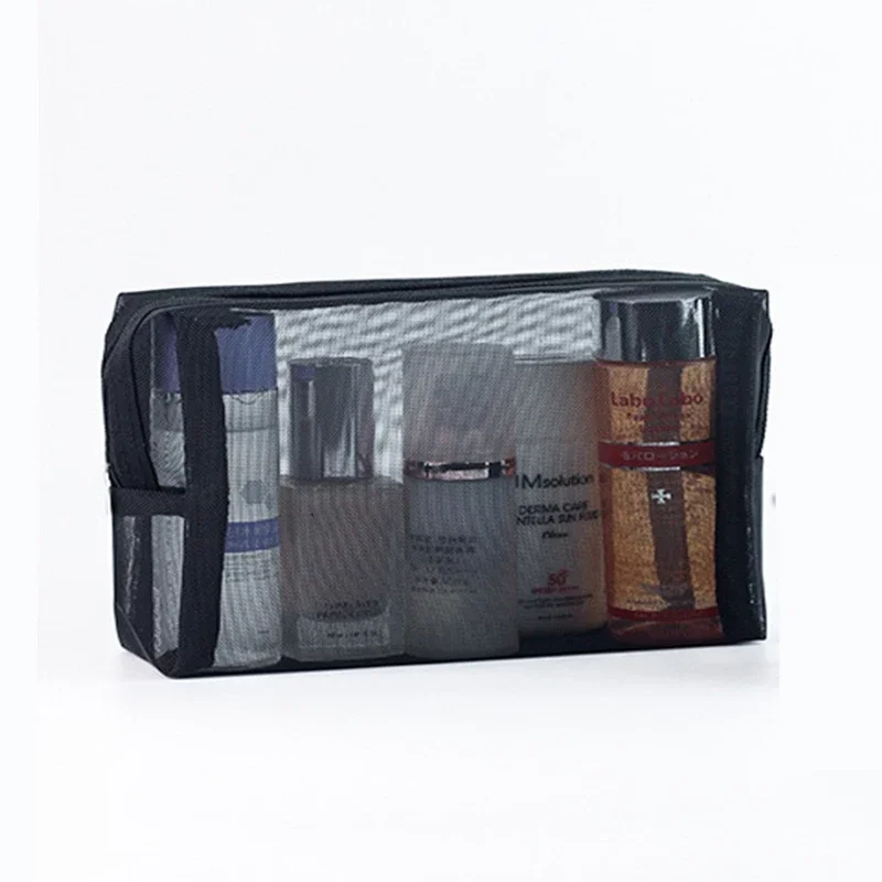 Mesh Cosmetic Bag Portable Travel Makeup Bag Black Breathable Mesh Zipper Bag Suitable for Home Office Travel Accessories Storag image 2