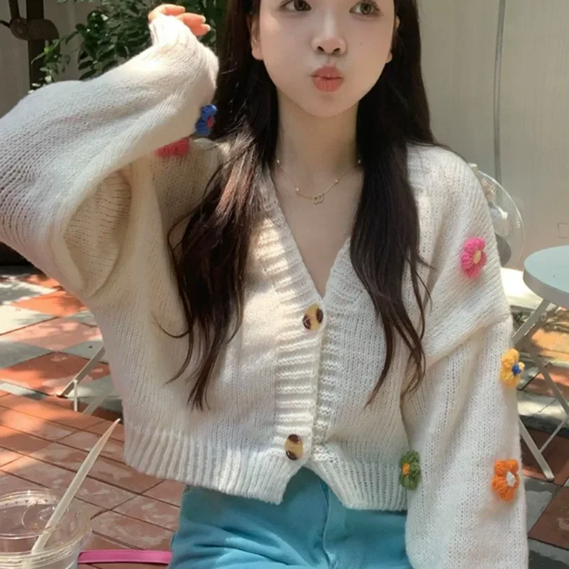 

Spring Cardigans for Women All-match Simple Design Korean Style Fashion Girls Clothing Students Young Soft Floral Casual Tops