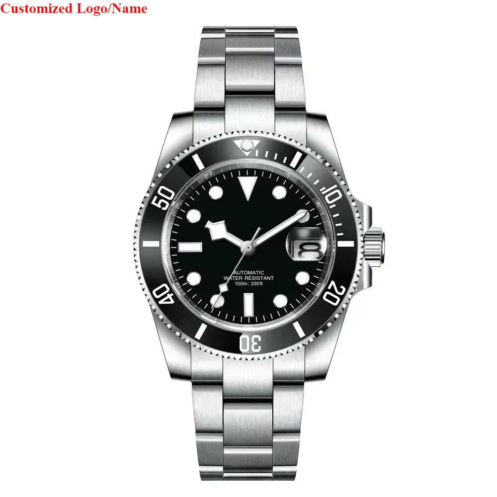 الرجال التلقائية الميكانيكية ووتش للماء الساعات السيراميك الفولاذ المقاوم للصدأ المطاط الياقوت الزجاج حسب الطلب