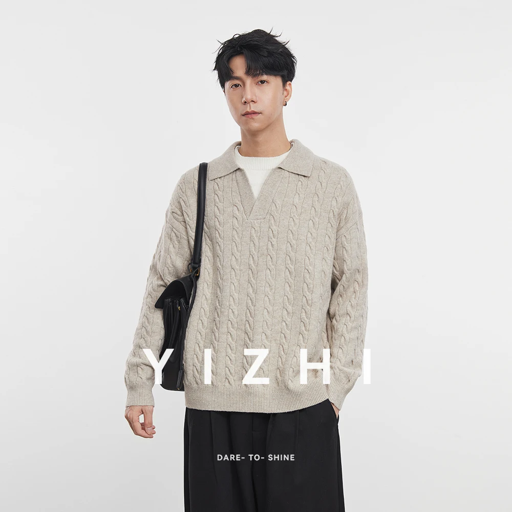 

Men's Korean Fake Two-piece Lapel Sweater 2025 Autumn New Loose Solid Color Long Sleeve Top Men's Pullover