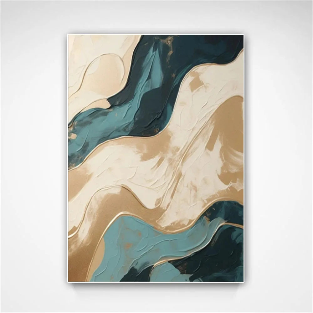 Modern Wall Art Gold Oil Painting 100% Hand-Painted Blue Acrylic Texture Abstract Poster For Living Room Home Decor Picture