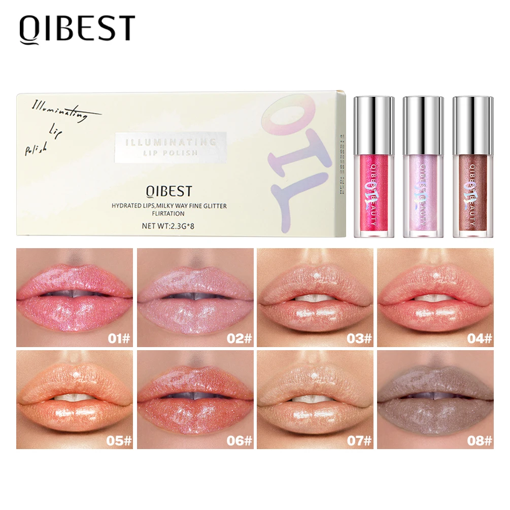 

QIBEST 8-цветная блестящая глазурь для губ, наборы для макияжа, стойкий блеск для губ, водостойкая жидкая помада, масло для губ, увлажняющий оттенок для губ