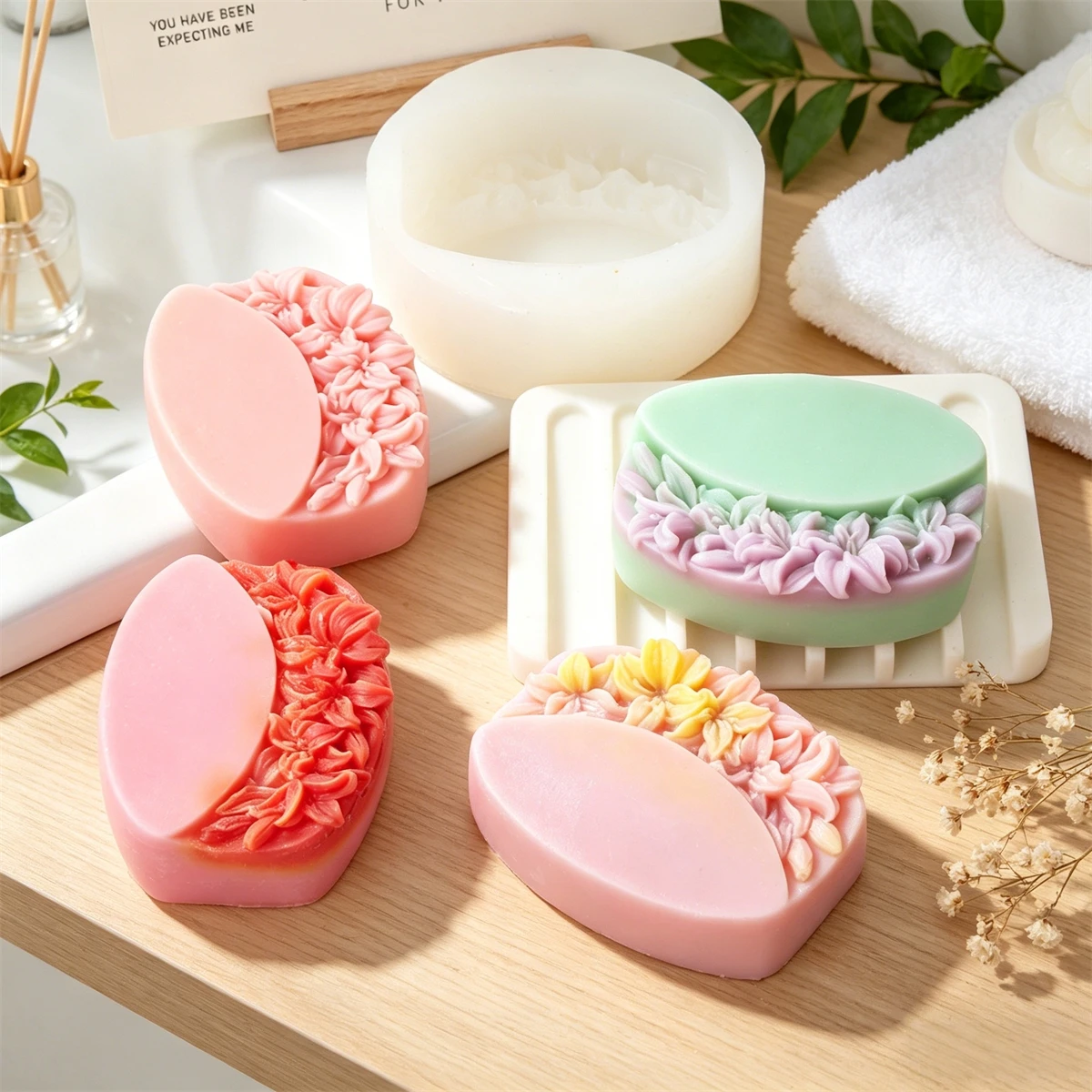 Soap Making Book - Half Flower Oval Silicone Soap Mold