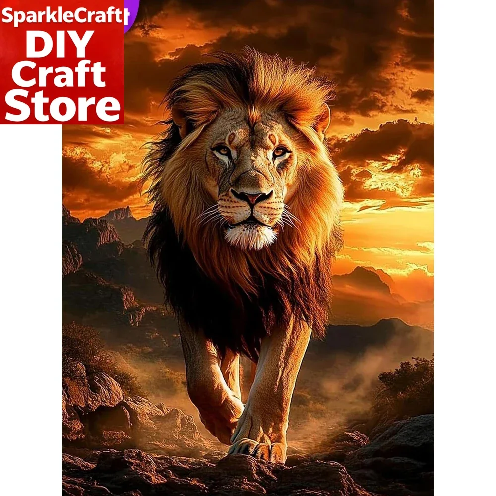 1PC frameless  Full Square Round Diamond Painting Lion Animal DIY Suitable for Beginners Diamond Mosaic Kits Art Embroidery Wall